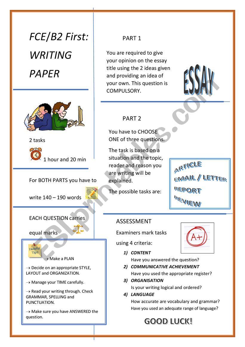 FCE/B2 FIRST - WRITING PAPER - OVERVIEW