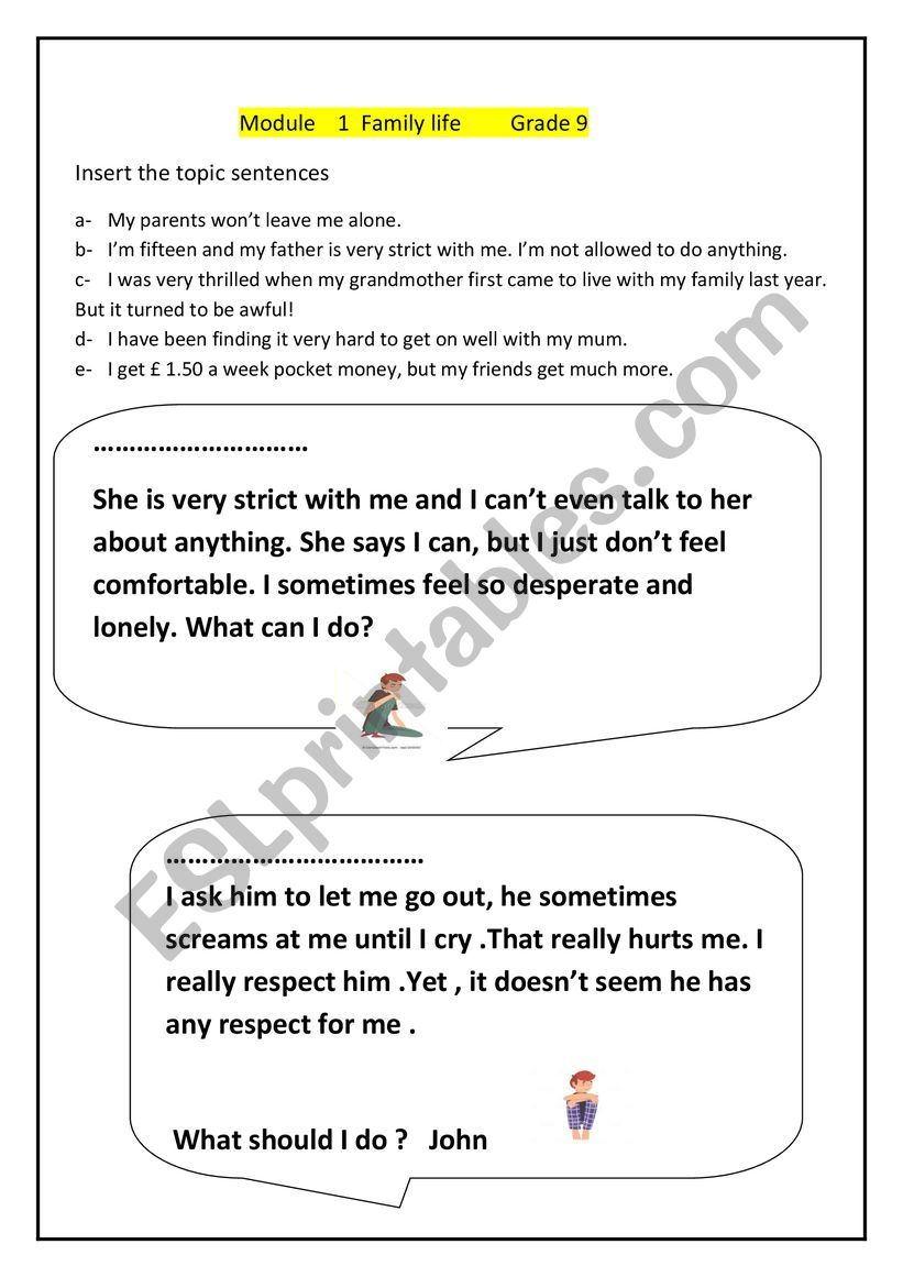 family life  teens problems worksheet