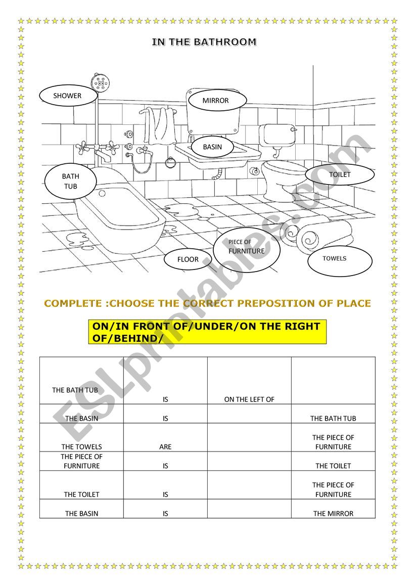 COMPLETE WITH THE CORRECT OF PREPOSITION OF PLACE