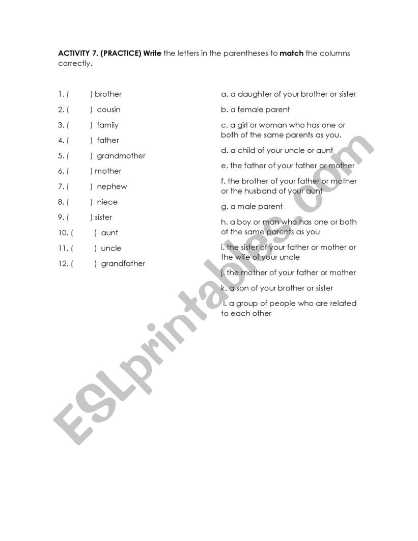 MY FAMILY-VOCABULARY worksheet