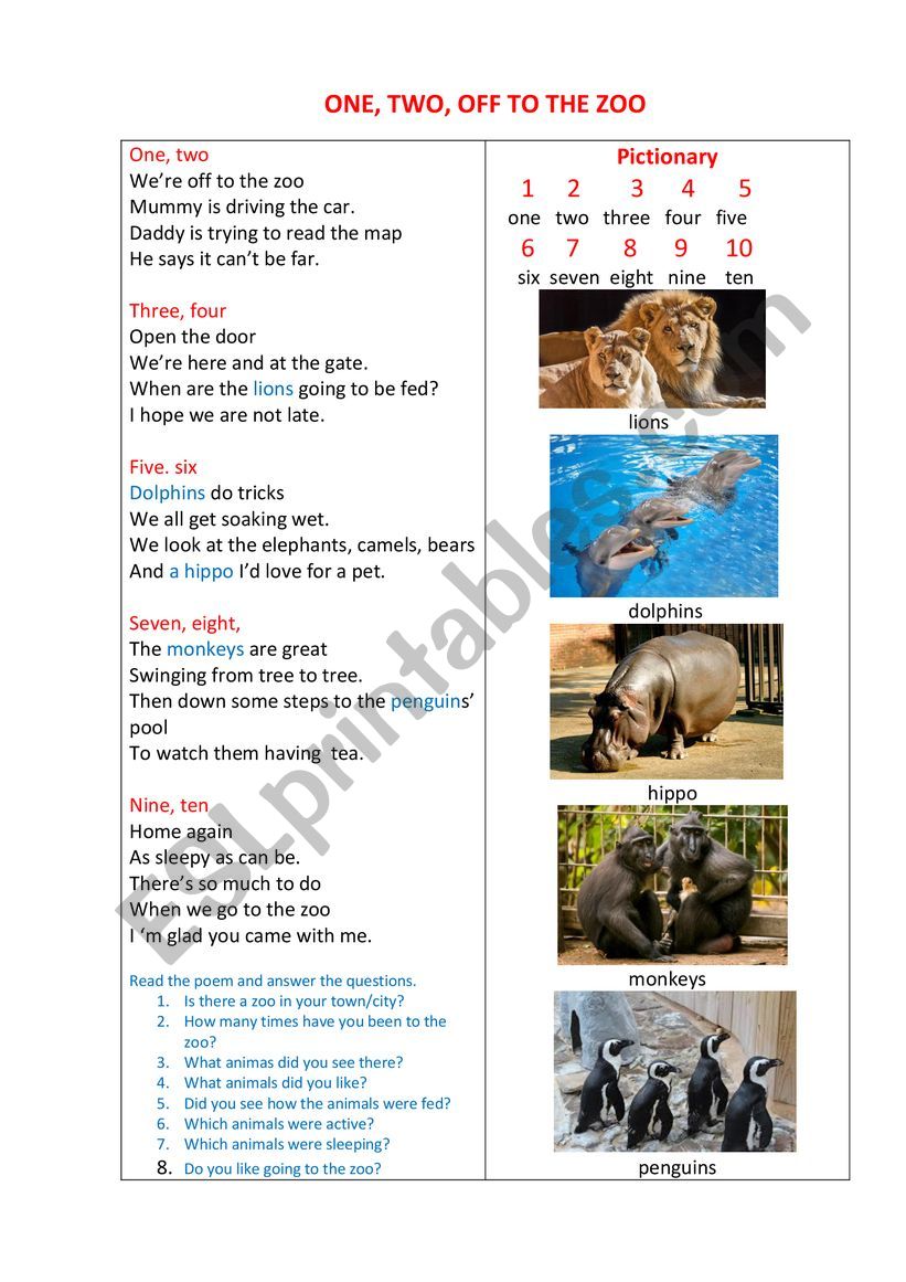 GOING TO THE ZOO worksheet