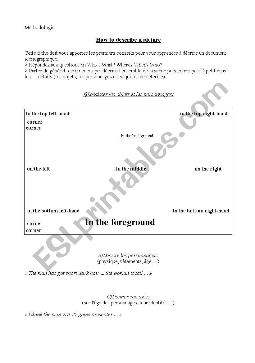 how to describe a picture (1) worksheet