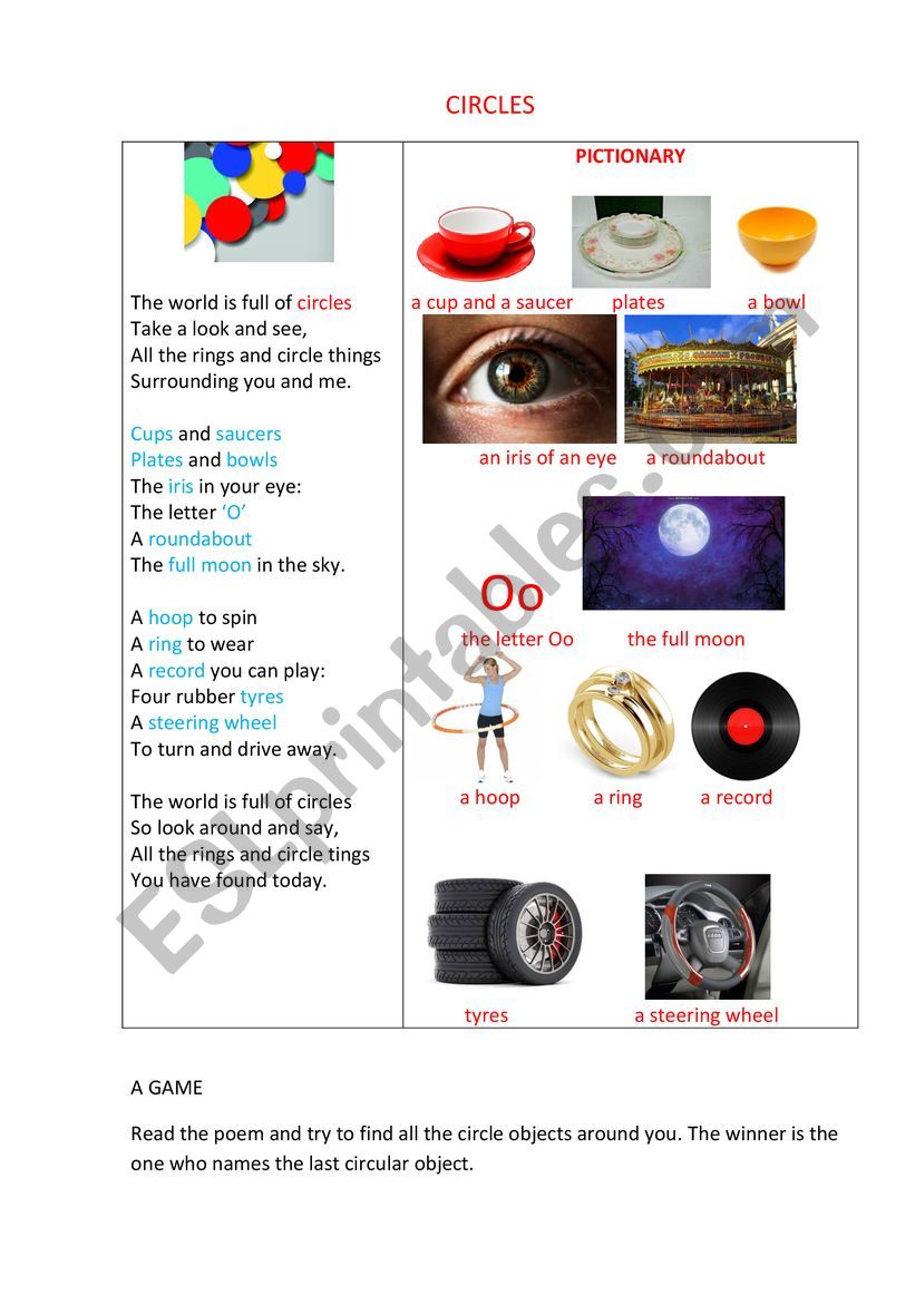 Circles worksheet