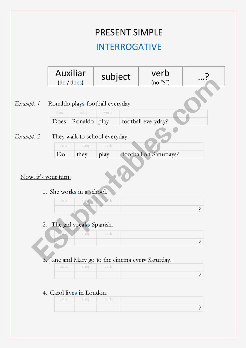 Present simple - Interrogative (remedial work)