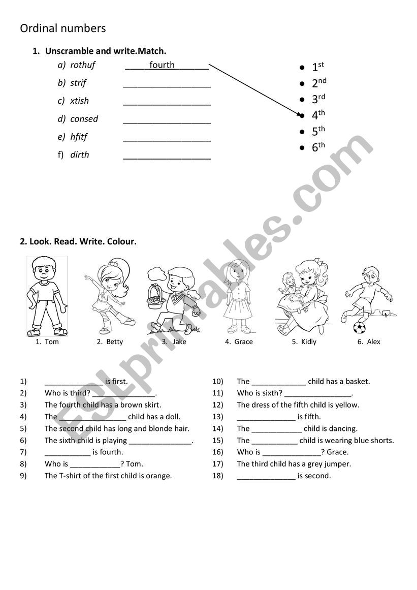 Ordinal numbers worksheet