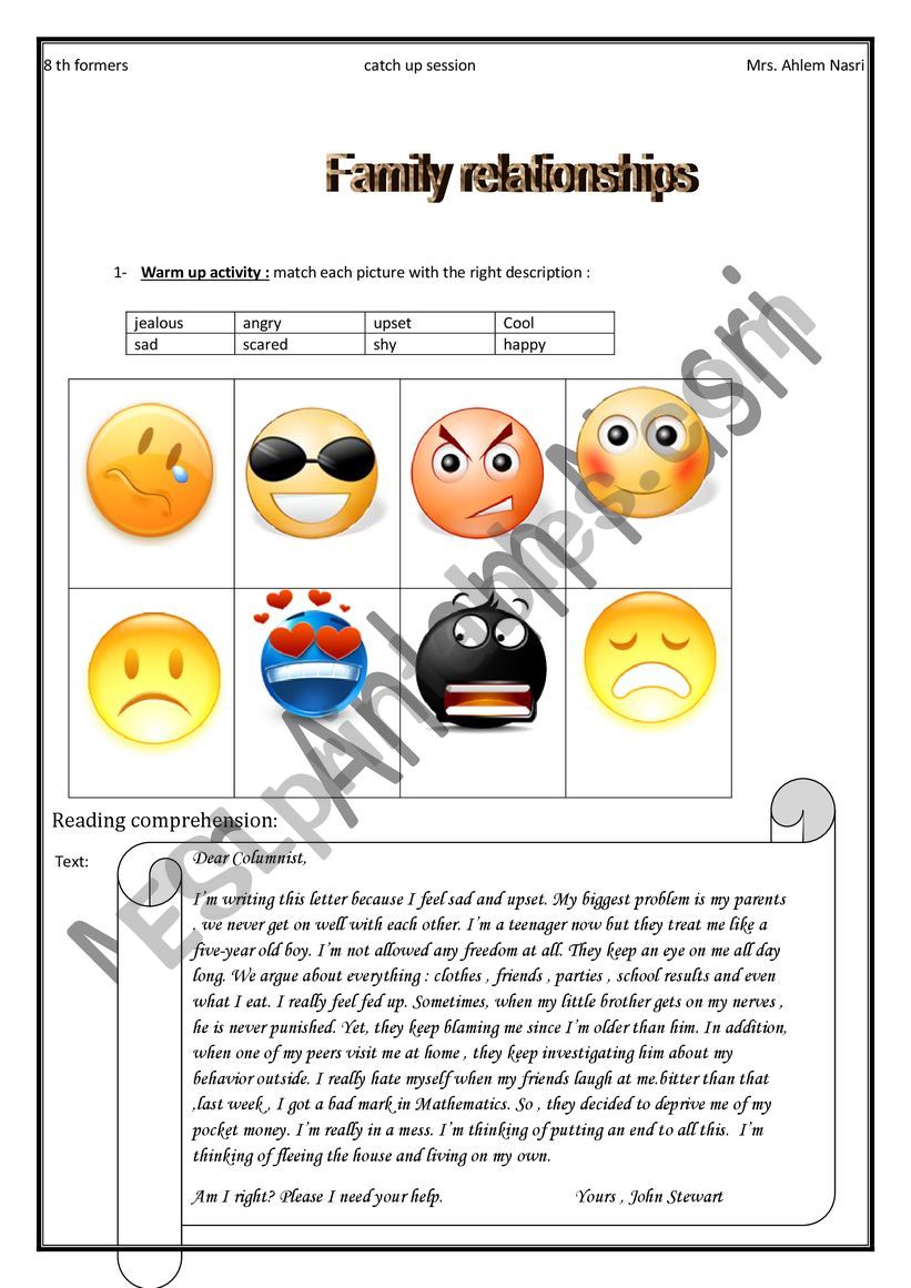 family relationships worksheet