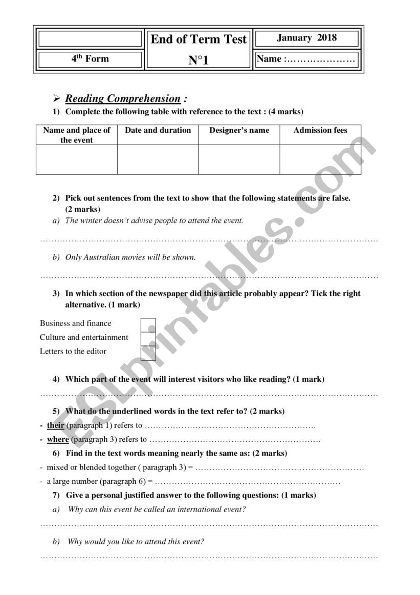 end of term test1 worksheet