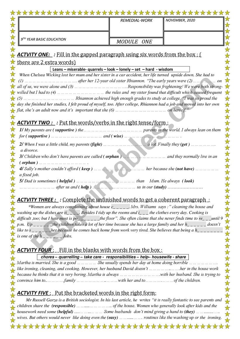 Module 1 / 9th year B.E. review paper - Tunisian syllabus