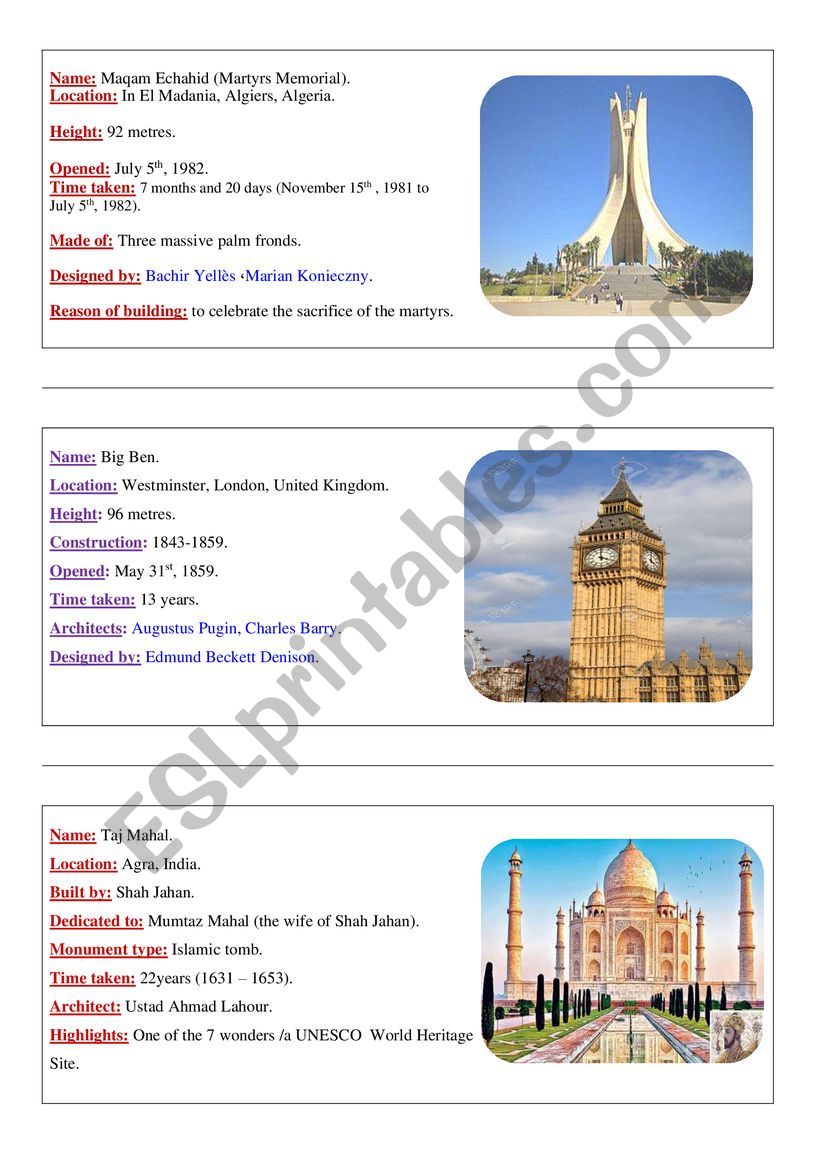 landmarks fact worksheet