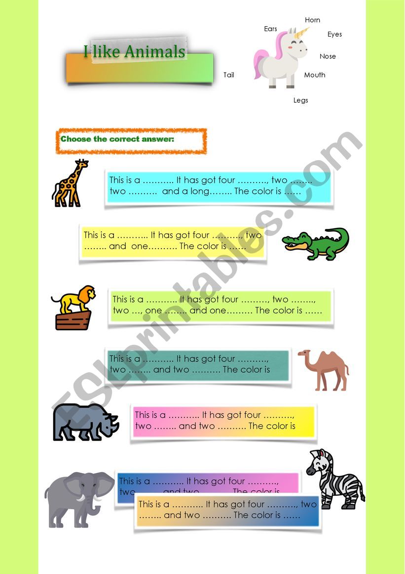 I like animals worksheet