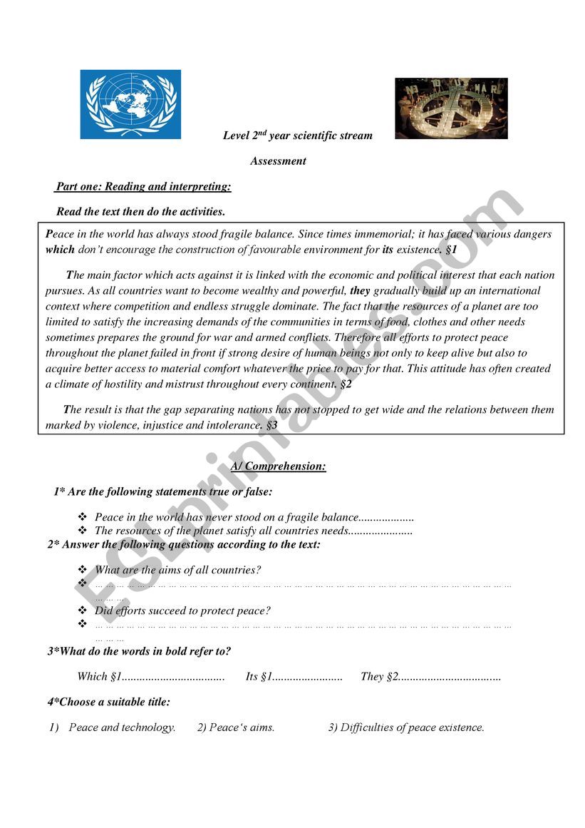 Assessment worksheet