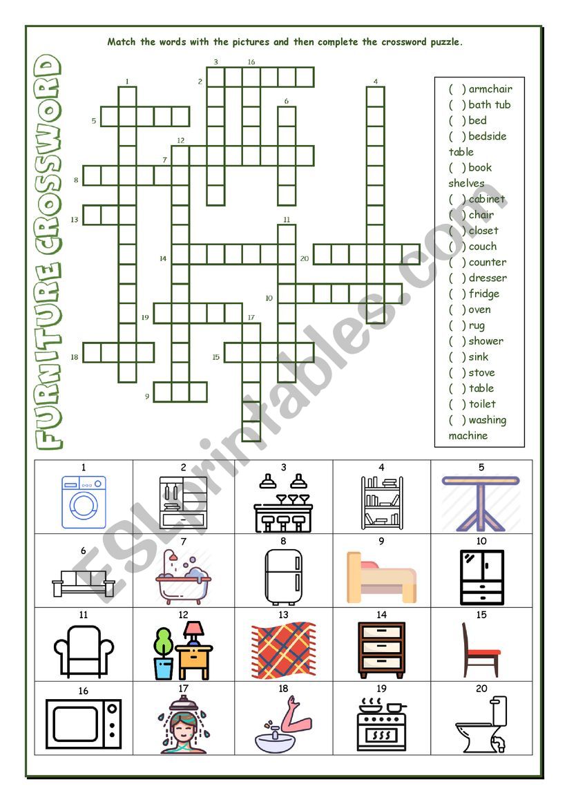 FURNITURE CROSSWORD worksheet