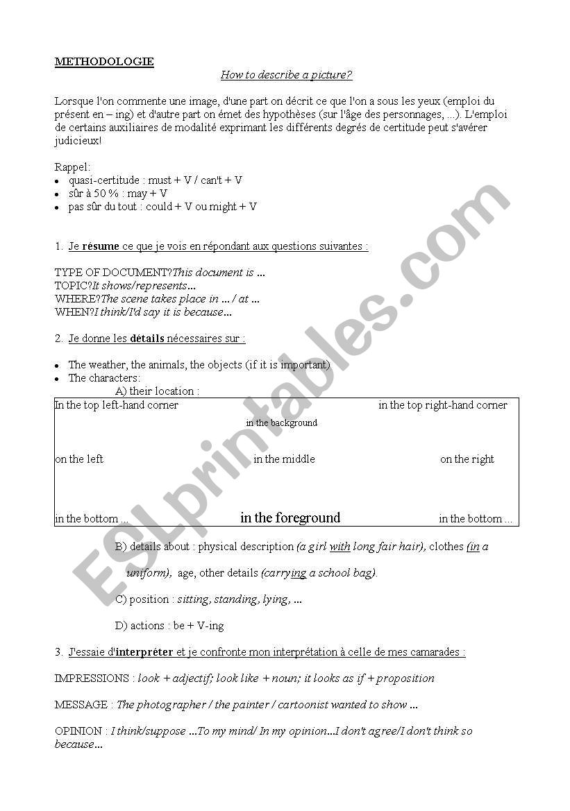 how to describe a picture (2) worksheet