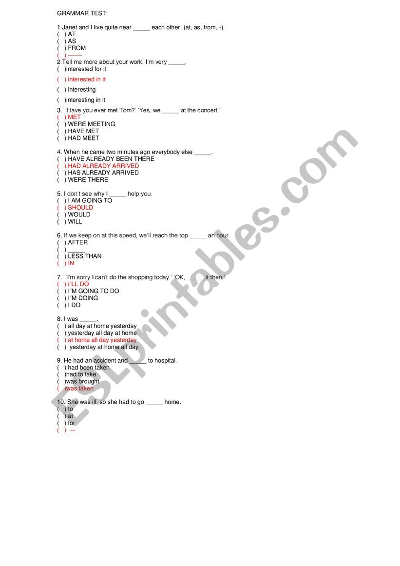 GRAMMAR EXERCISES - ADVANCED worksheet