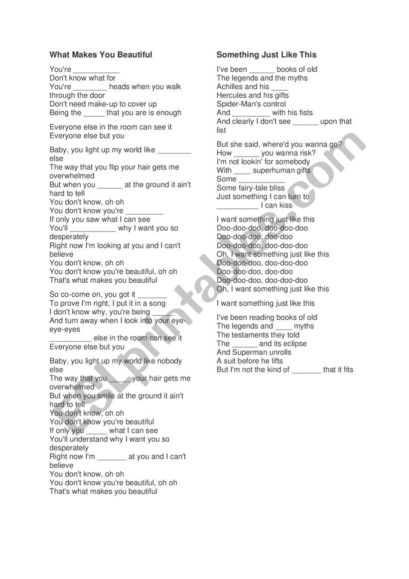 Fill in the Lyrics worksheet