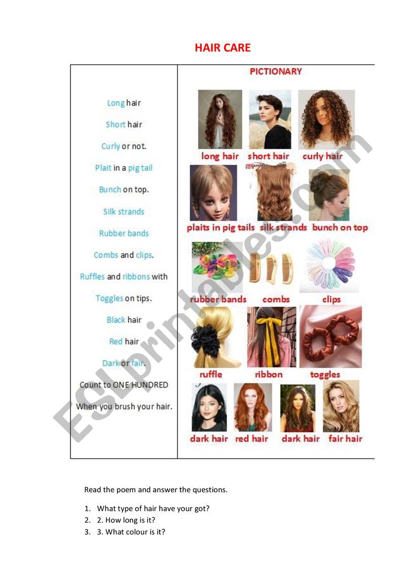HAIR CARE worksheet