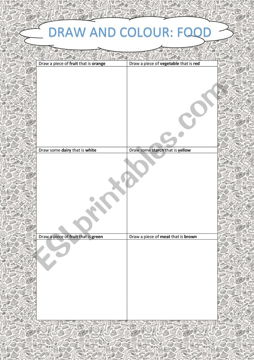 Food: Draw and colour worksheet