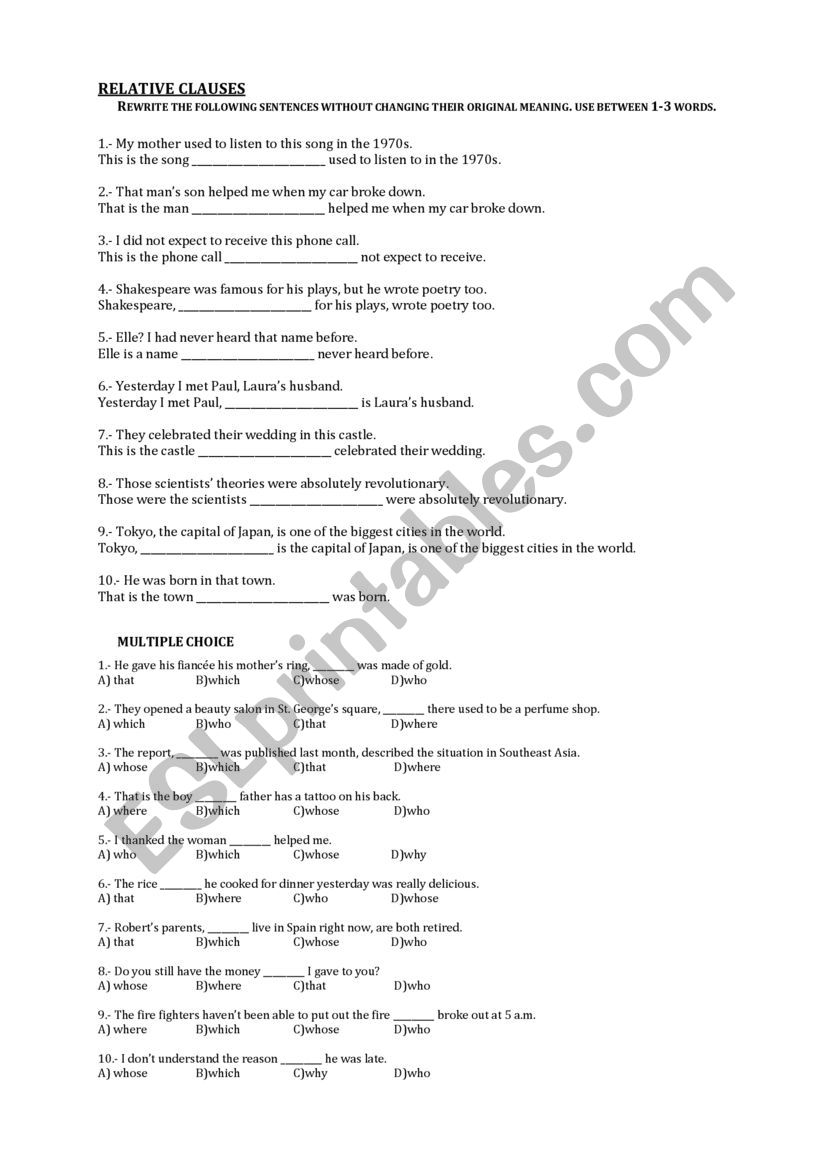 Relative clauses worksheet