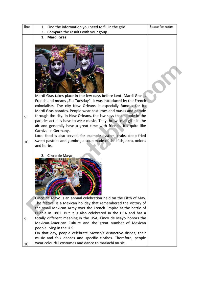 American festivities worksheet