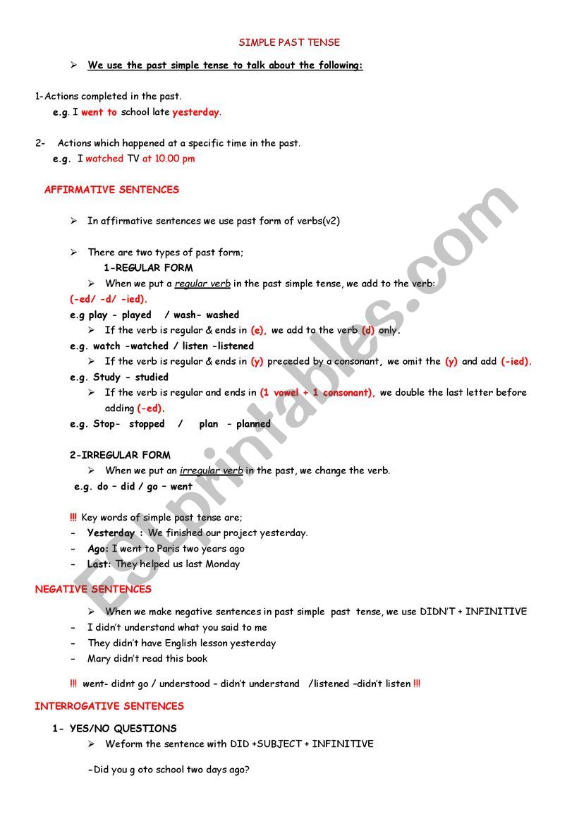 simple past tense worksheet