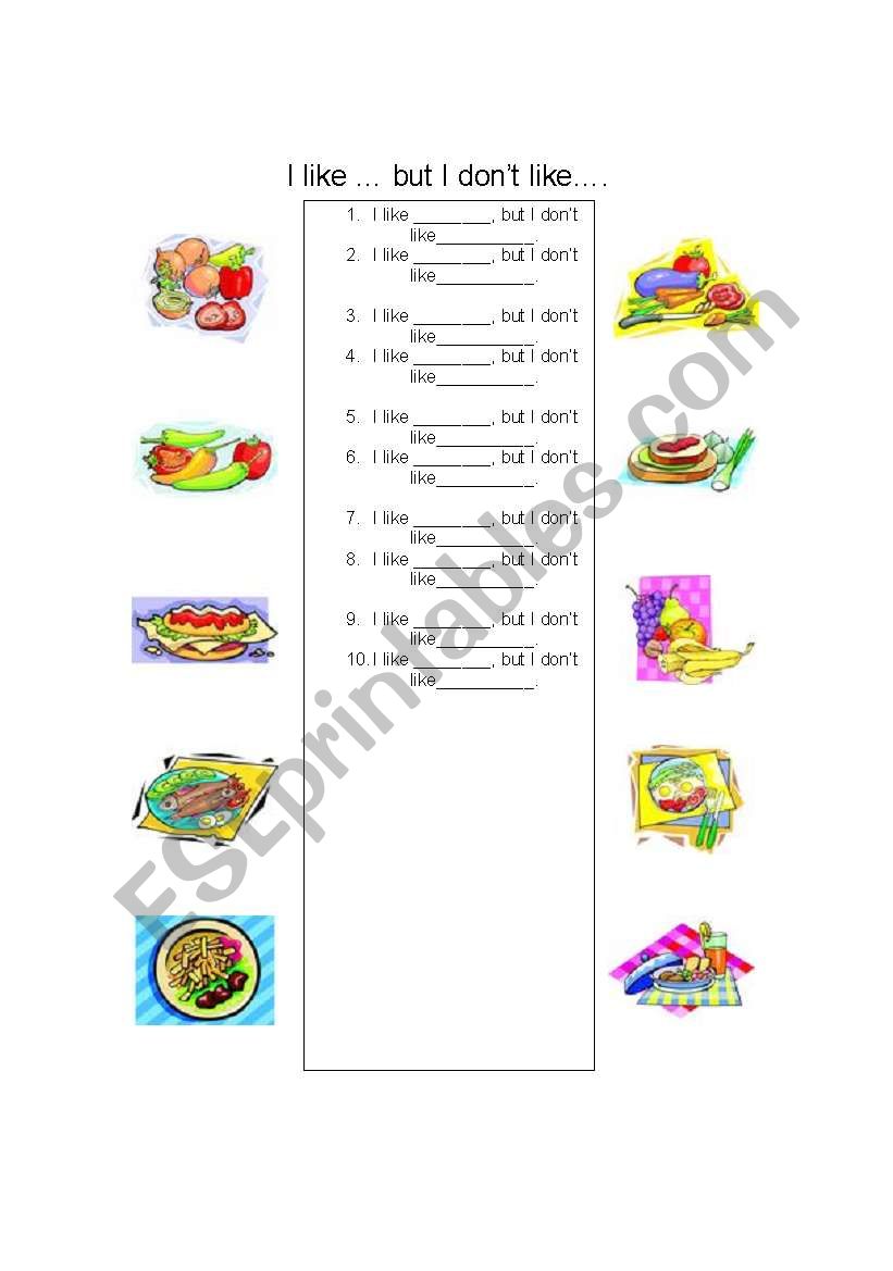 FOOD I like / I dont like worksheet