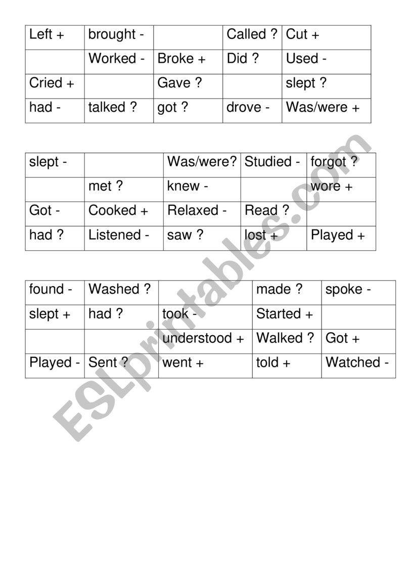 Bingo - Simple Past worksheet