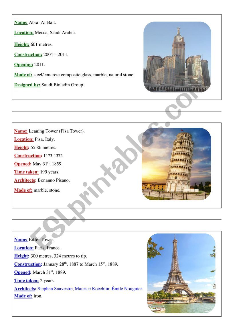 landmarks fact worksheet