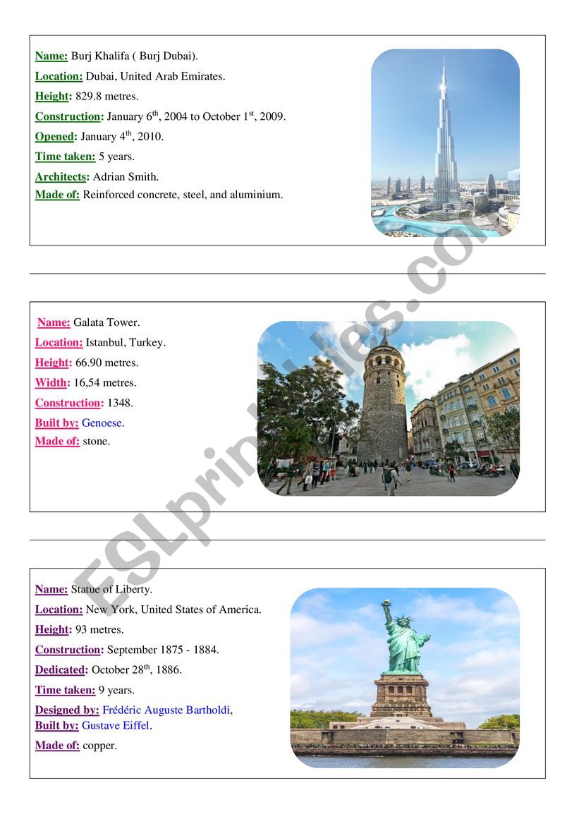 landmarks fact worksheet