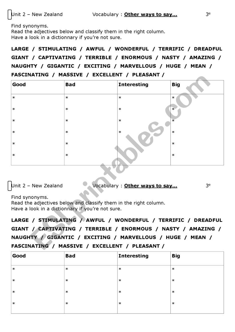 Other ways to say worksheet