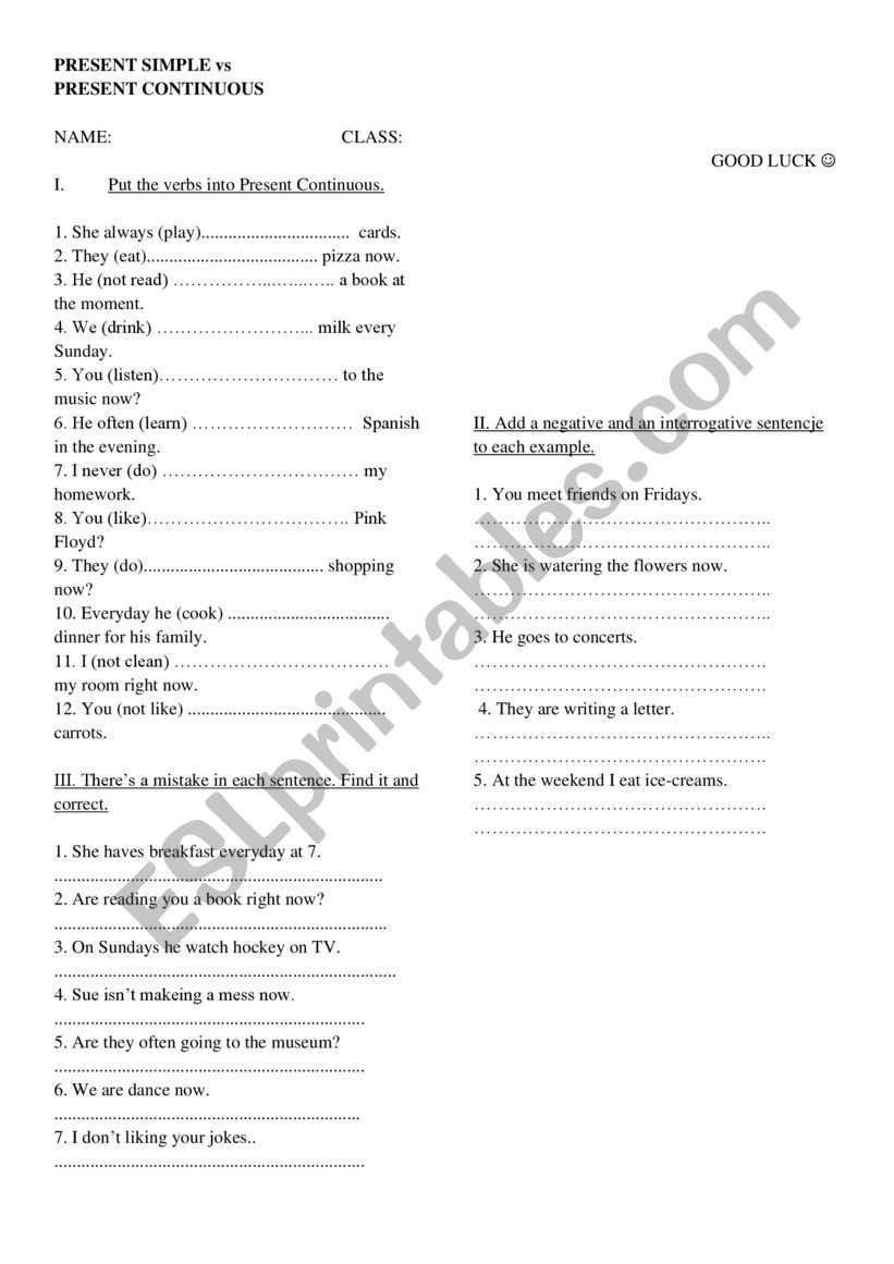 test on present simple and present continuous