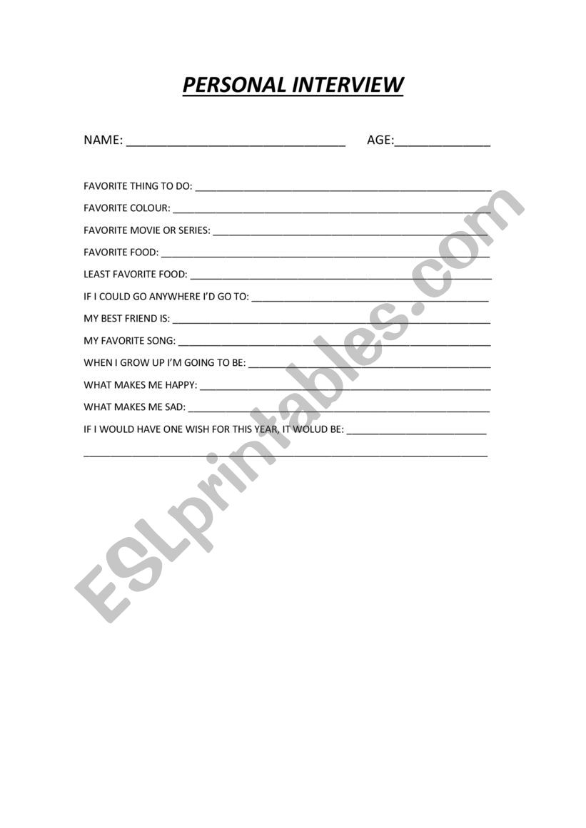 Personal information worksheet