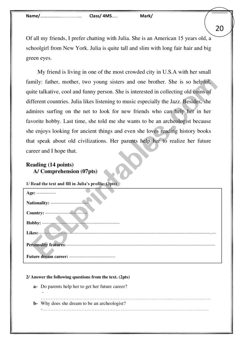 Julias profile worksheet
