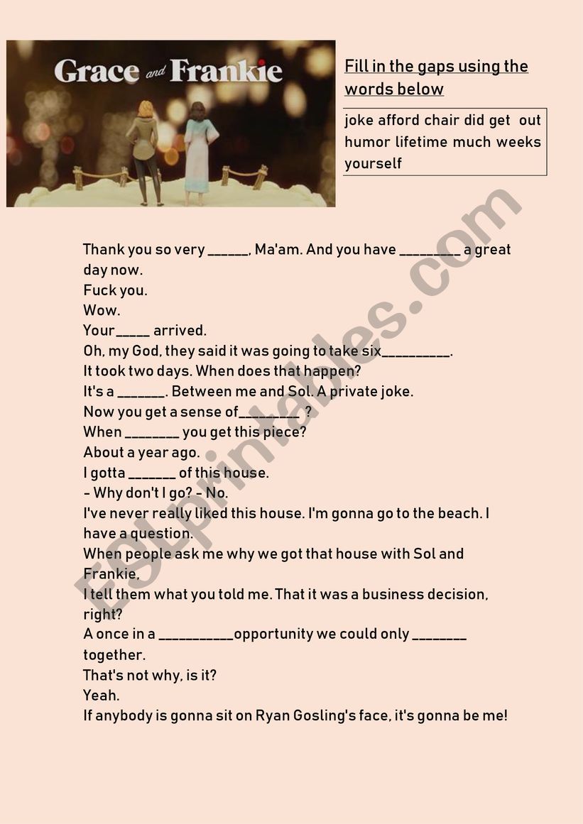 grace and frankie ep 1  worksheet
