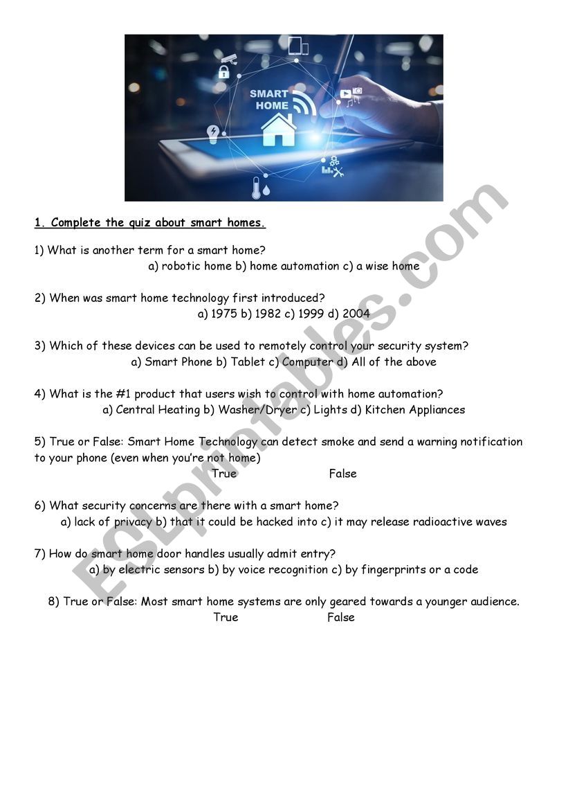 smart house  worksheet