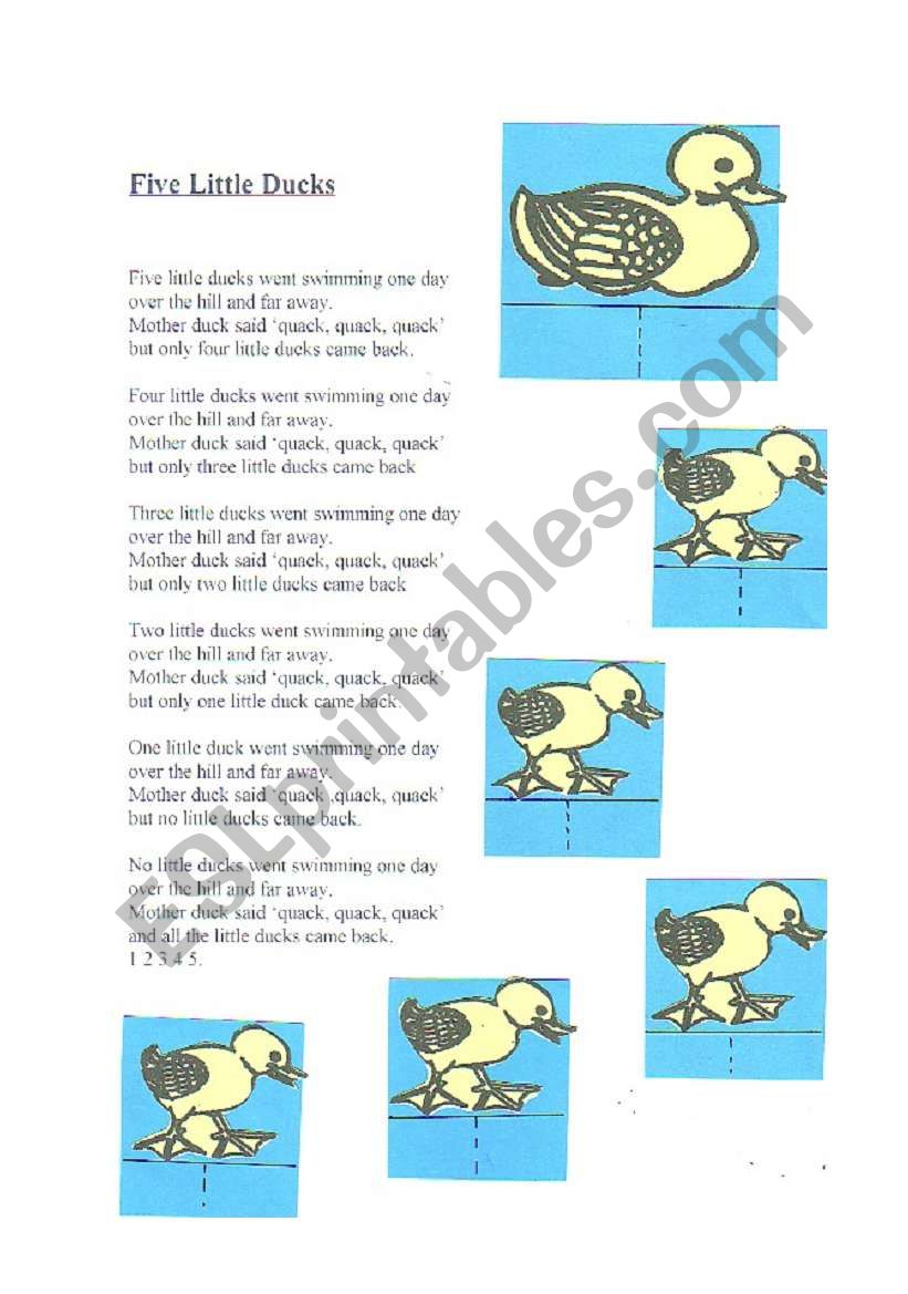 Five little ducks activity worksheet