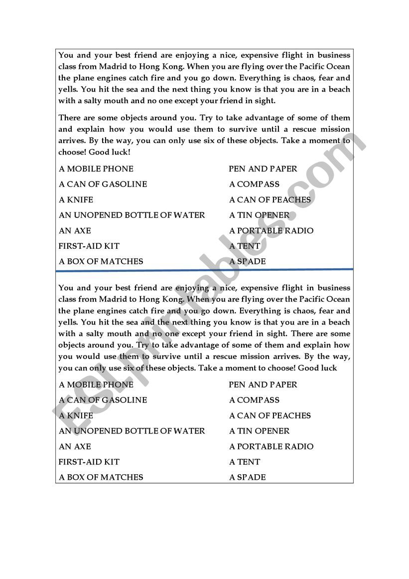 THE DESERT ISLAND worksheet