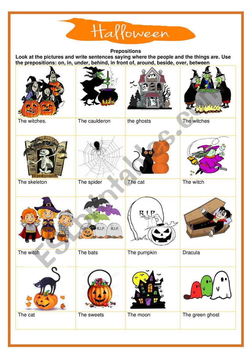 Halloween - prepositions worksheet