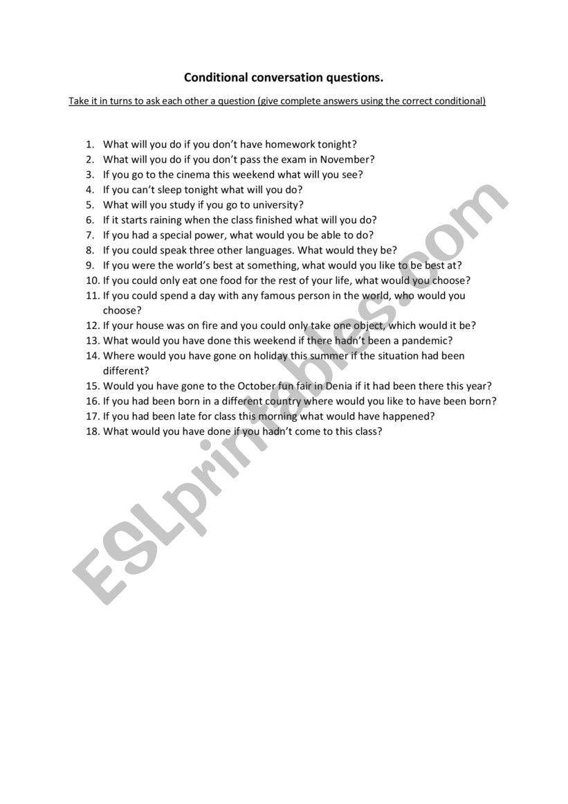 Conditionals speaking worksheet
