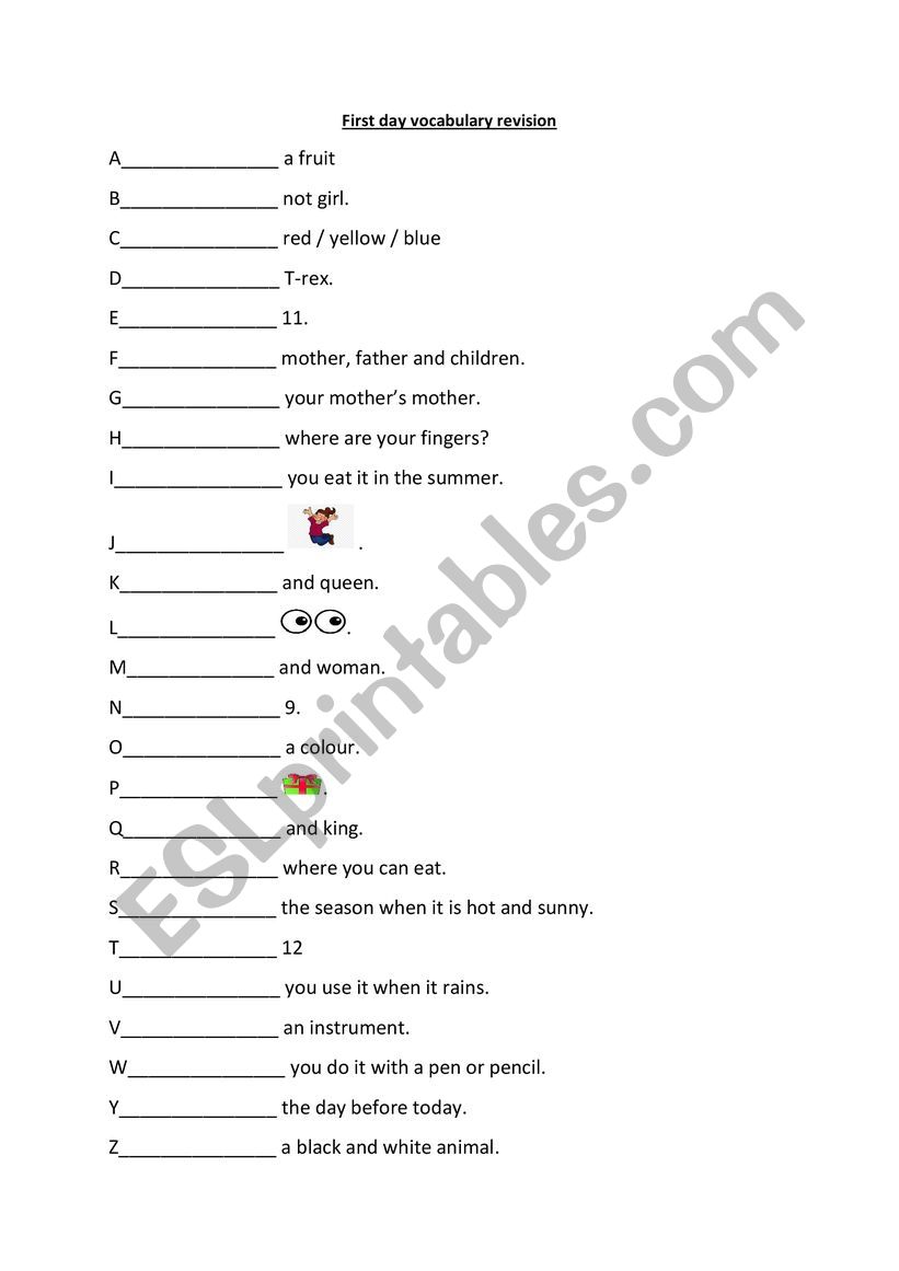 Vocab revision worksheet