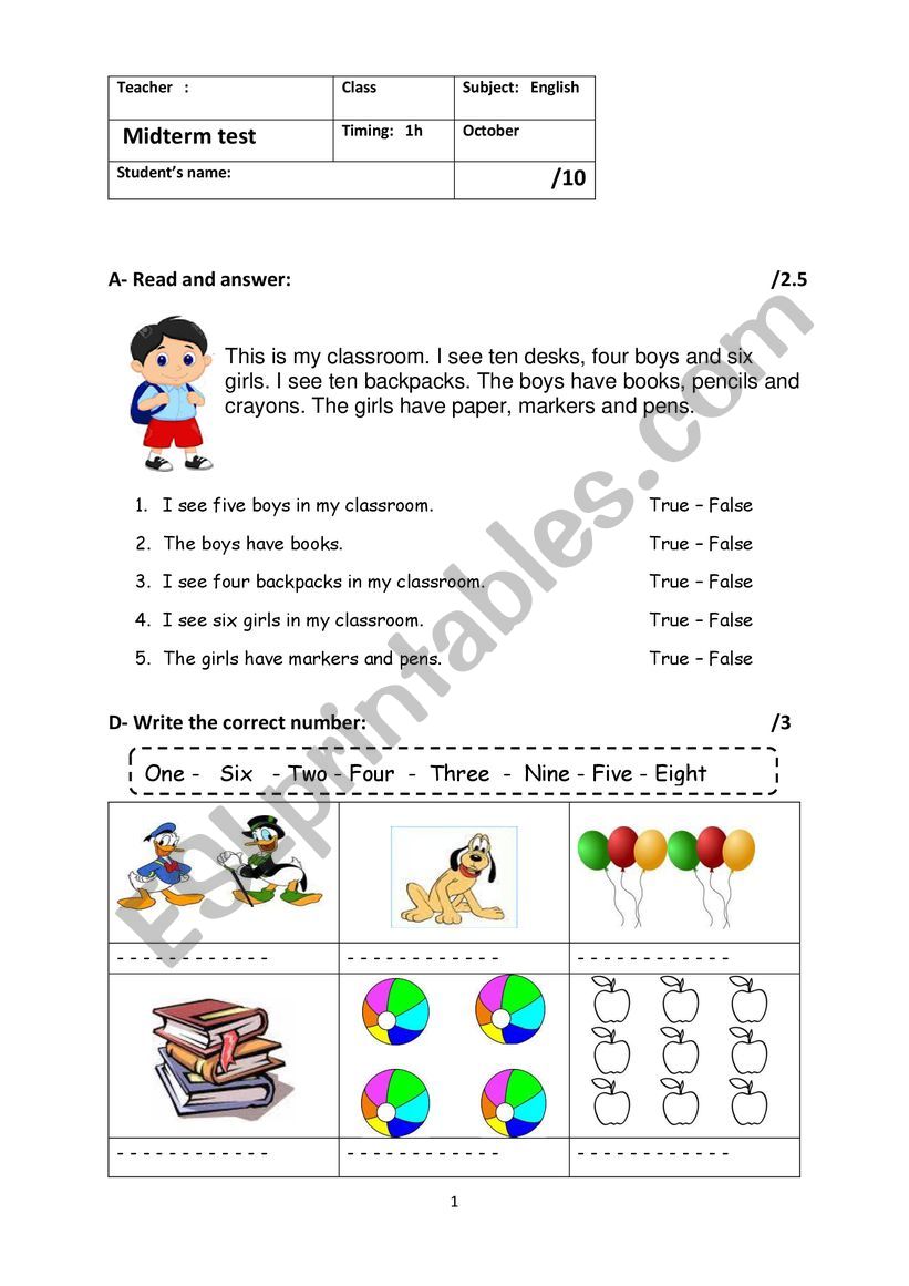 My classroom worksheet