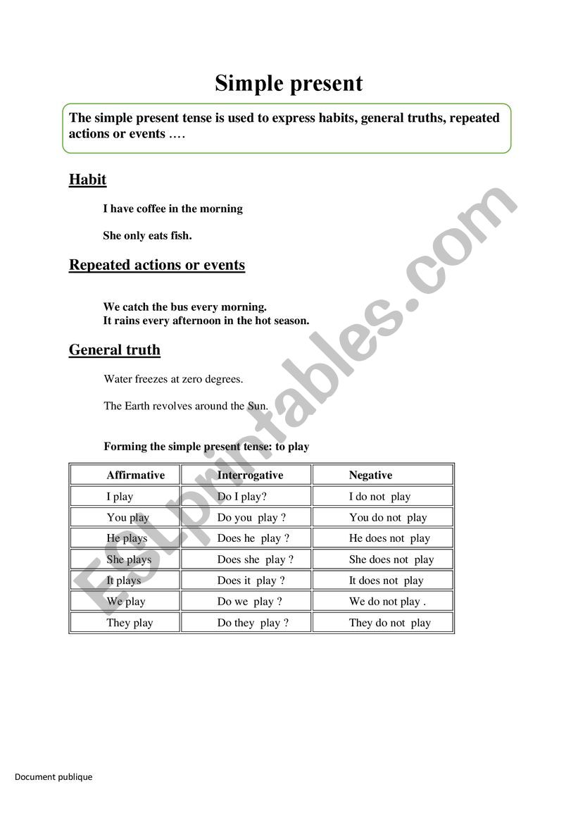 Simple present worksheet