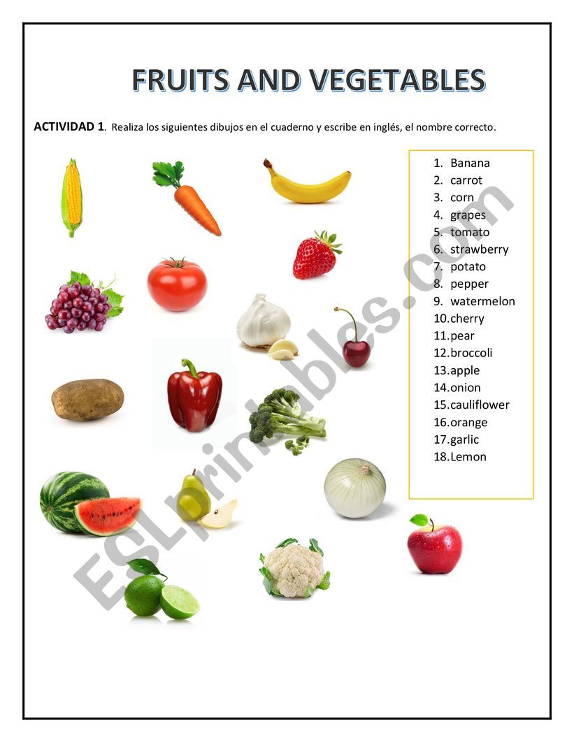 FRUITS worksheet