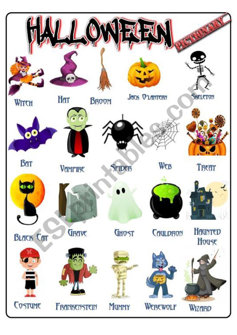 Halloween Vocabulary Pictionary - ESL worksheet by sapaotog