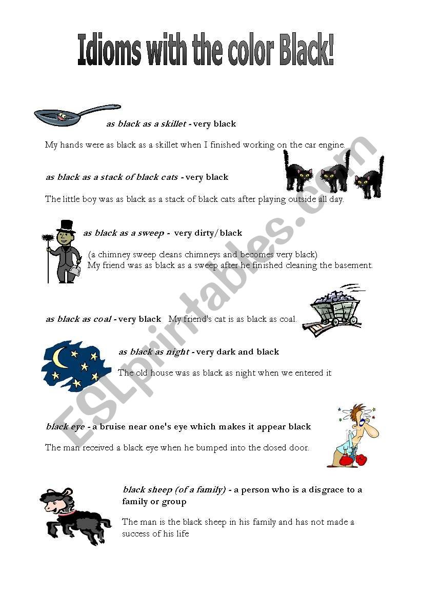 Idioms with the color black worksheet