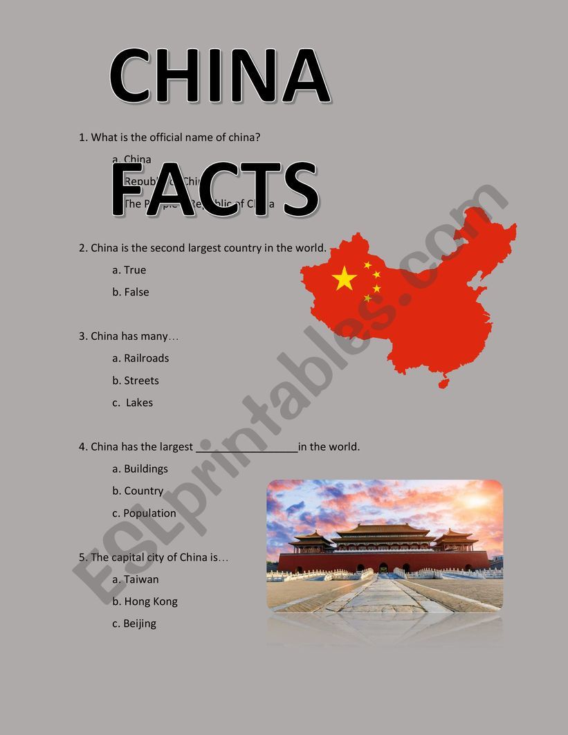 CHINA FACTS worksheet