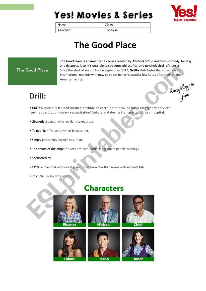 THE GOOD PLACE WORKSHEET worksheet