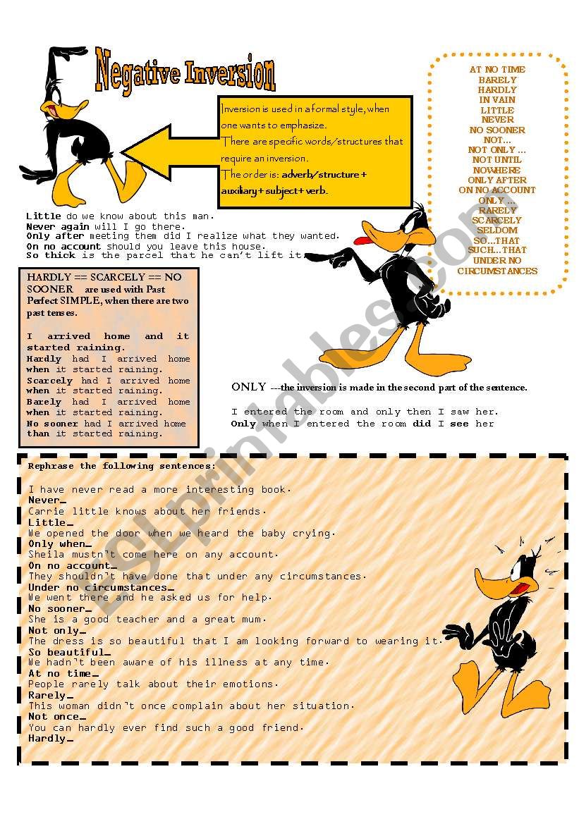 Negative inversion worksheet