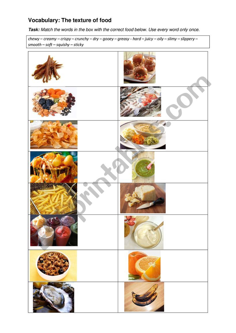 Food Vocabulary --> The texture of food 