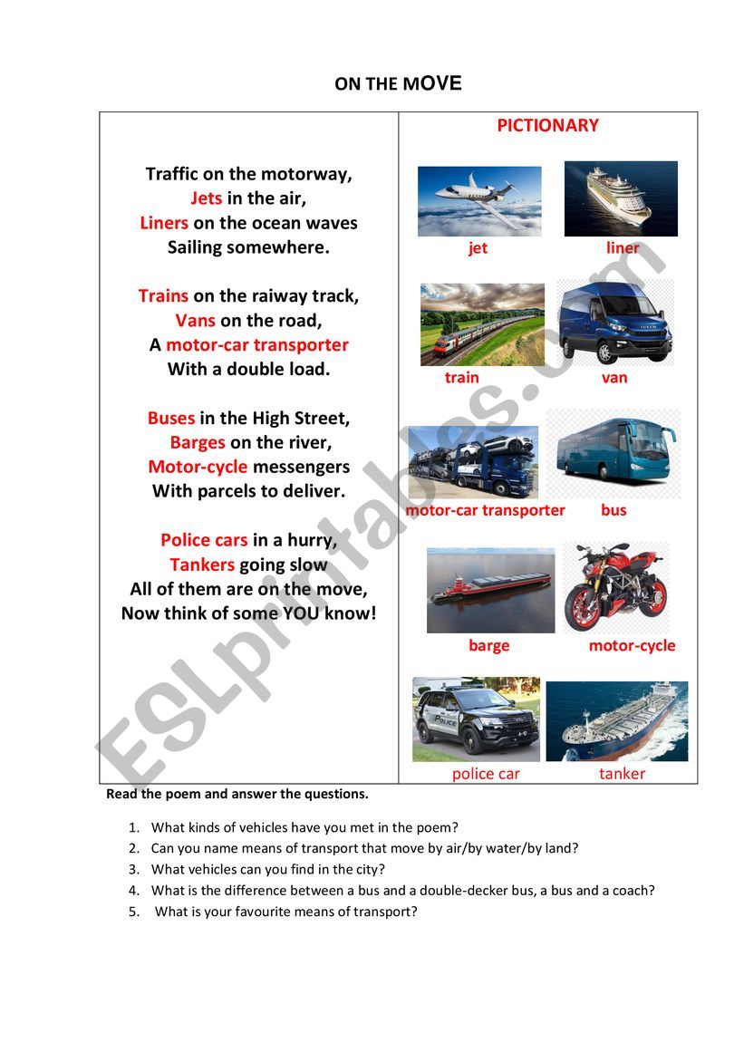 ON THE MOVE worksheet