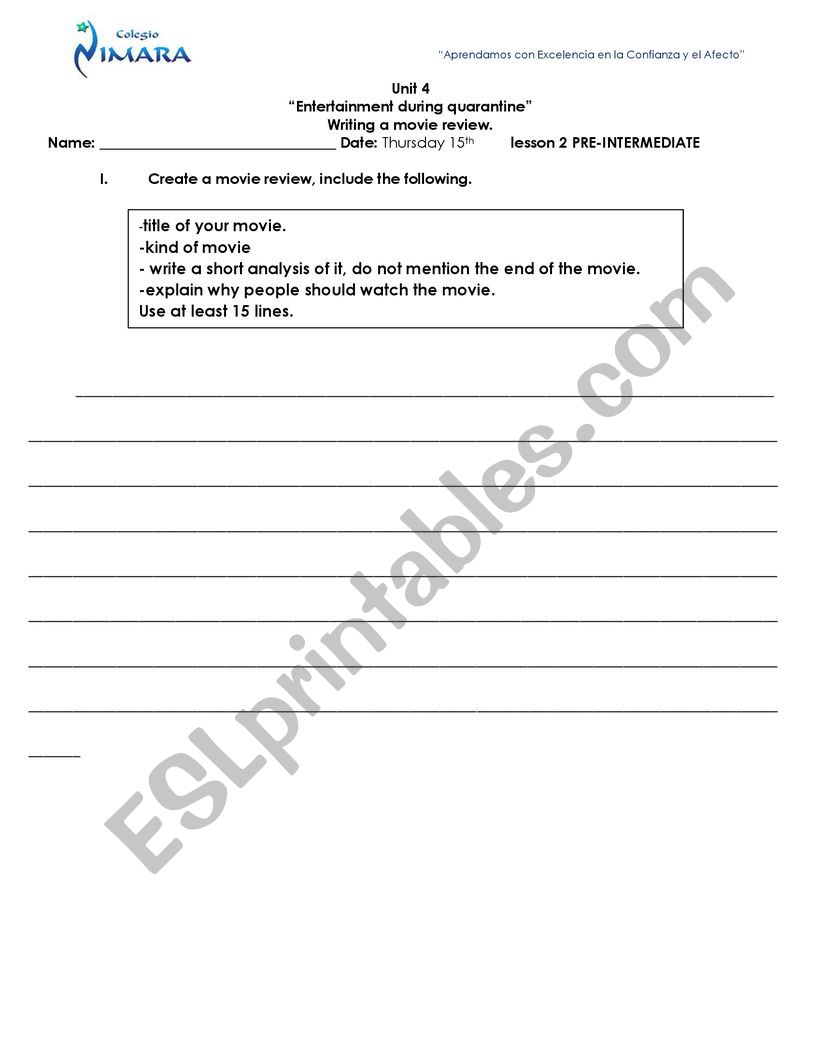 writing a movie review worksheet